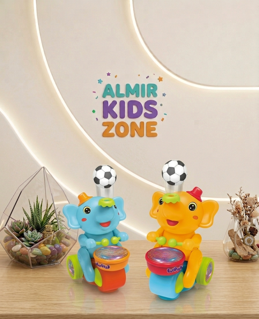 Kids Musical Elephant Toy with Moving Ball, Lights & Drum
