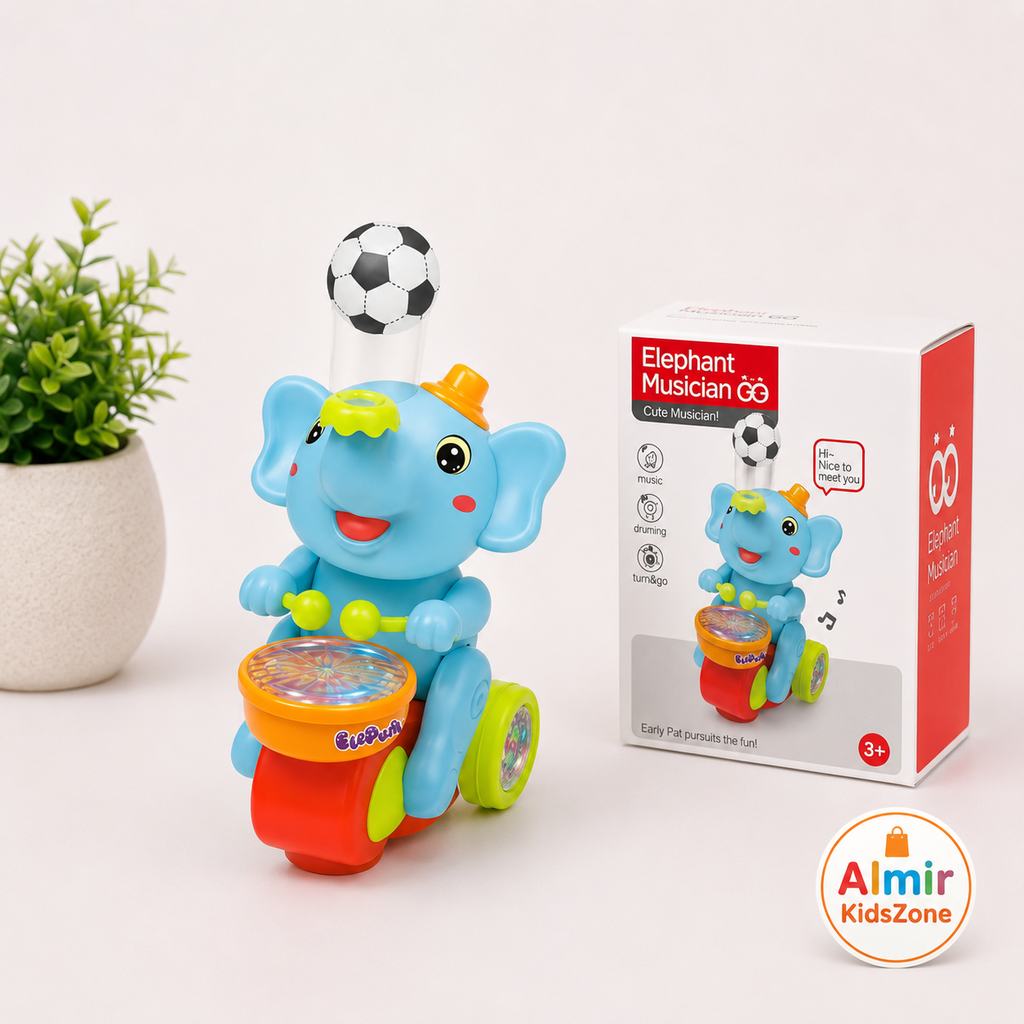Kids Musical Elephant Toy with Moving Ball, Lights & Drum