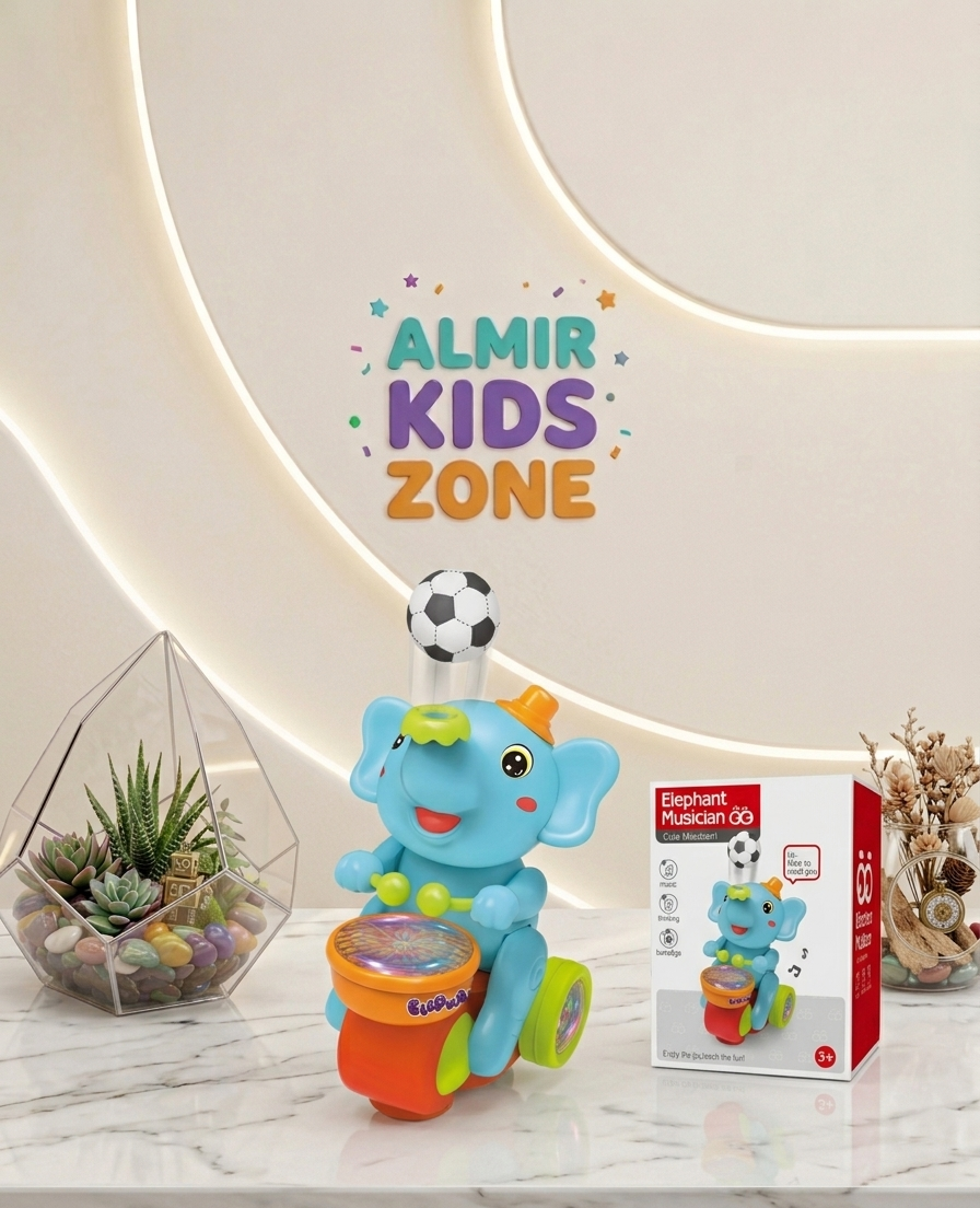 Kids Musical Elephant Toy with Moving Ball, Lights & Drum